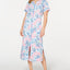 Miss Elaine Flower Print Interlock Knit Zip Up Robe in Blue/Pink