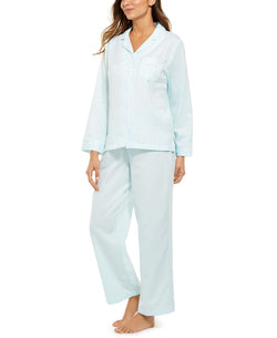 Miss Elaine Jacquard Brushed Back Satin Pajama Set Aqua thumbnail 1