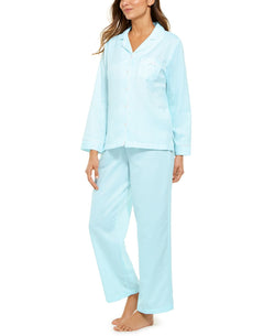 Miss Elaine Jacquard Brushed Back Satin Pajama Set Aqua thumbnail 2