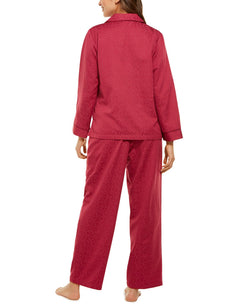 Miss Elaine Jacquard Brushed Back Satin Pajama Set Cranberry thumbnail 2