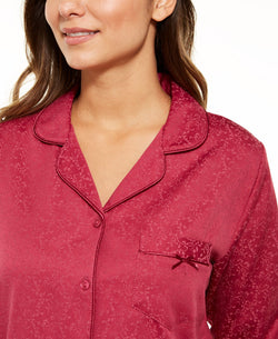 Miss Elaine Jacquard Brushed Back Satin Pajama Set Cranberry thumbnail 3