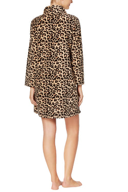 Miss Elaine Leopard-Print Brushed-Fleece Zip-Front Robe thumbnail 3