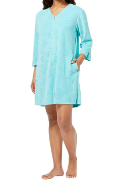 Miss Elaine Mint Terry-Knit Short Robe thumbnail 1