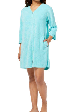 Miss Elaine Mint Terry-Knit Short Robe thumbnail 2