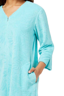 Miss Elaine Mint Terry-Knit Short Robe thumbnail 3