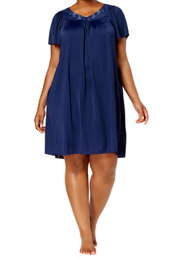 Miss Elaine Navy Tricot Flutter-Sleeve Nightgown thumbnail 1