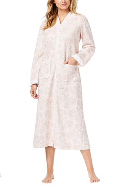 Miss Elaine Neutral Paisley Knit Zip Robe thumbnail 1