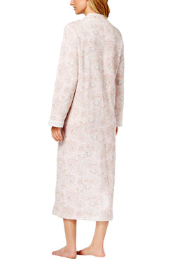 Miss Elaine Neutral Paisley Knit Zip Robe thumbnail 2