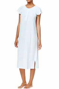Miss Elaine PETITE Aqua-Paisley Printed Long Night Gown thumbnail 3