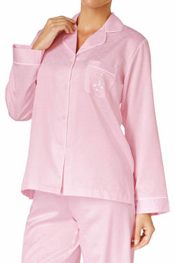 Miss Elaine PETITE Pink Jacquard-Dot Brushed-Back Satin 2-Piece PJ Set thumbnail 4