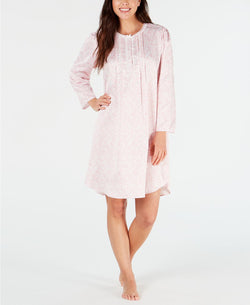 Miss Elaine PETITE Printed Brushed Back Satin Nightgown in Neutral Pink thumbnail 2