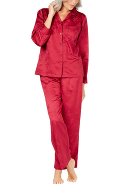 Miss Elaine PETITE Wine Floral Brushed-Back Satin Pajama Set thumbnail 1
