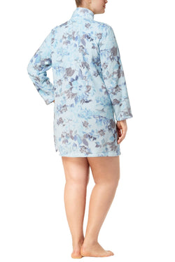 Miss Elaine PLUS Blue Floral-Print Fleece Short Robe thumbnail 3