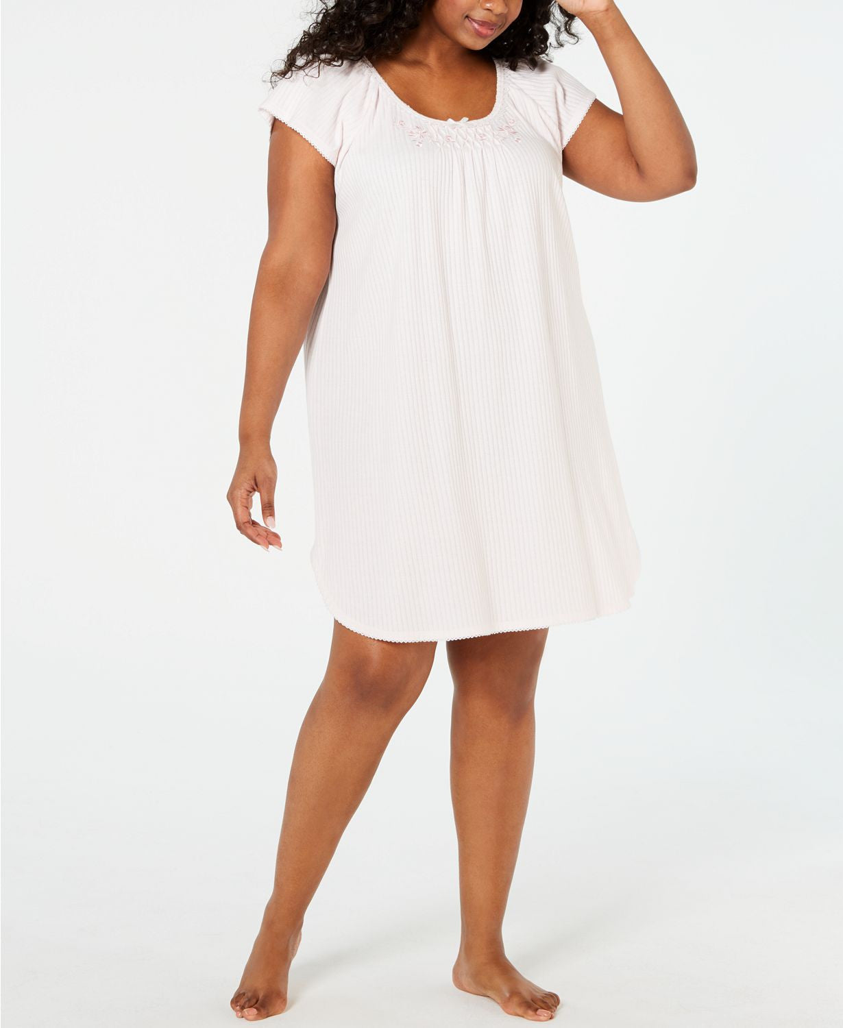 Miss Elaine PLUS Embroidered Smocking Trim Nightgown in Pink