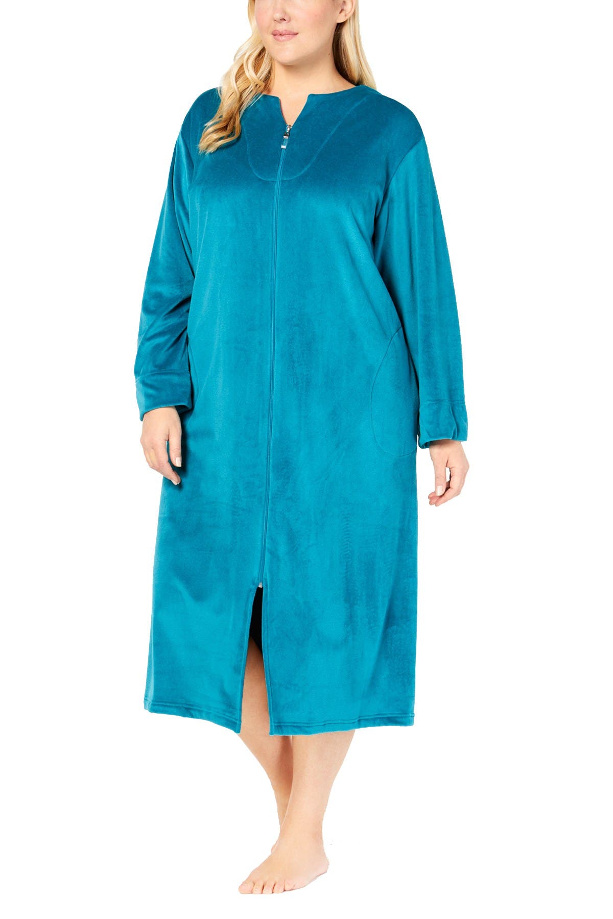 Miss Elaine PLUS Jade Velvet-Fleece Long Zip Robe
