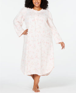 Miss Elaine PLUS Long Printed Knit Gown in Peach Flower Sprays thumbnail 2