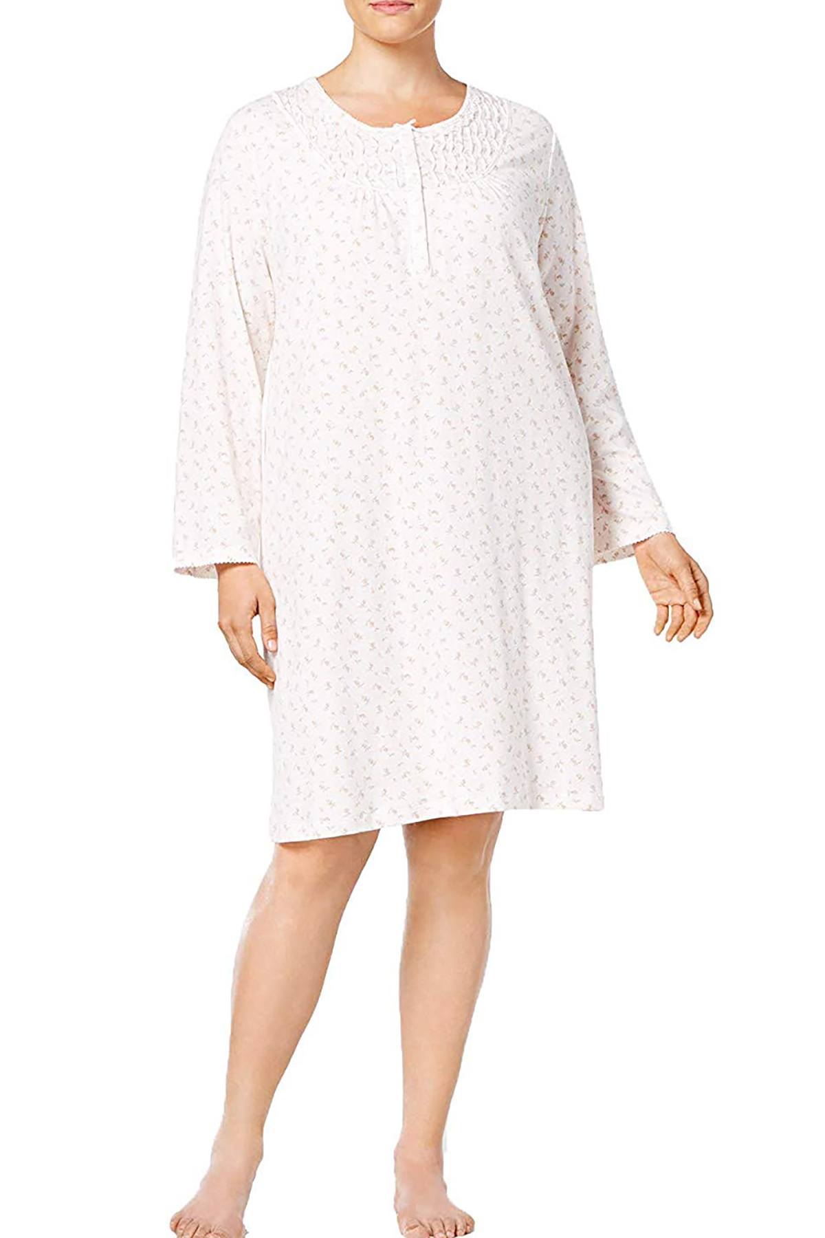 Miss Elaine PLUS Neutral-Rosebuds Printed Nightgown