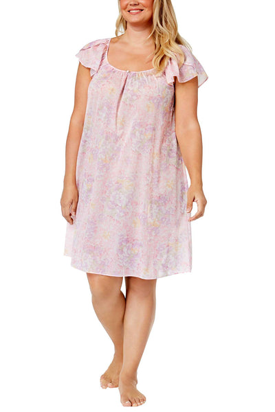 Miss Elaine PLUS Pink Pansy-Printed Short Nightgown