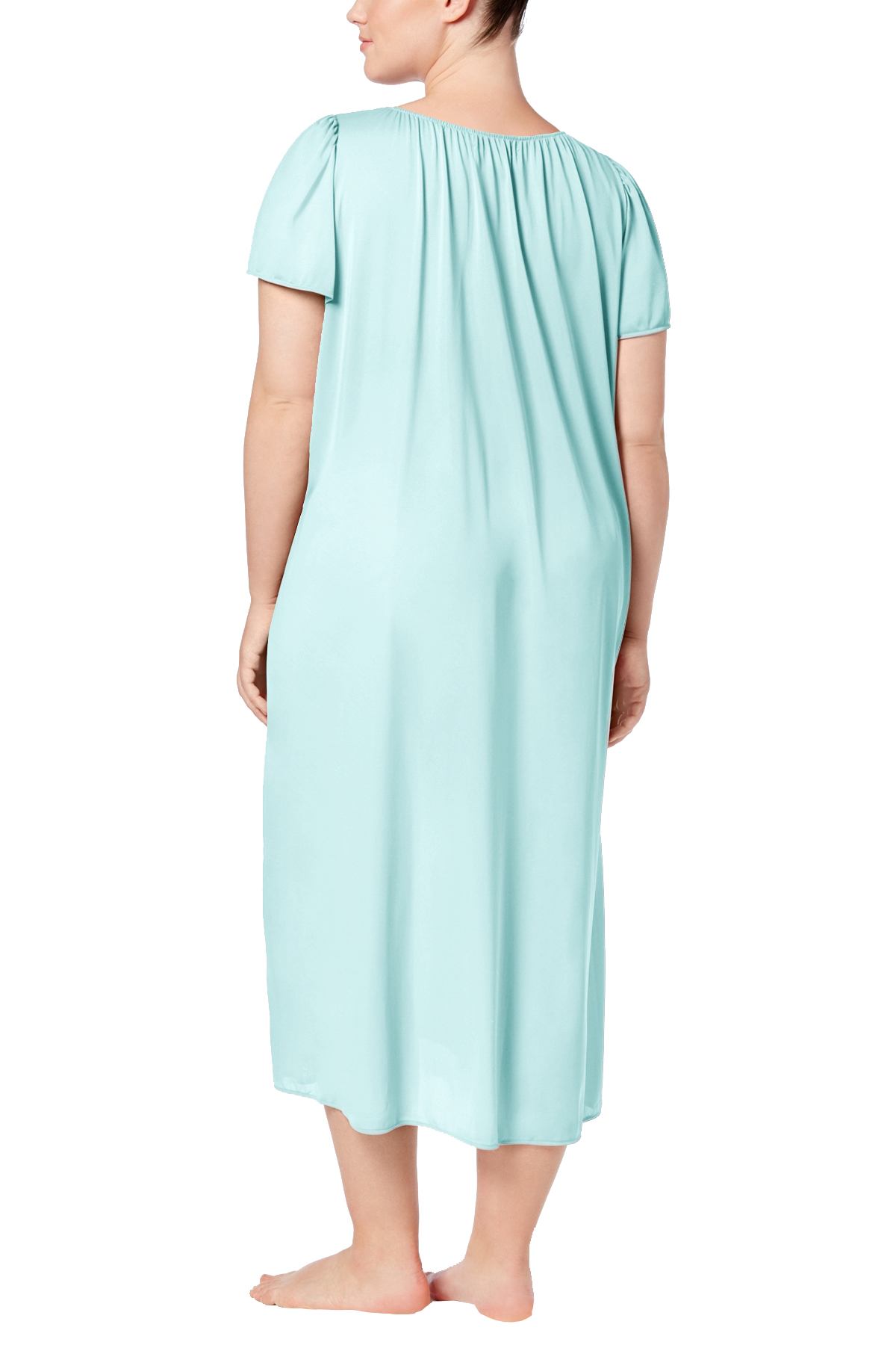 Miss Elaine PLUS Seafoam Tricut Flutter-Sleeve Nightgown