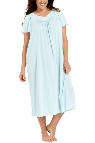 Miss Elaine PLUS Seafoam Tricut Flutter-Sleeve Nightgown
