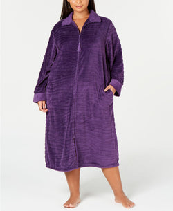 Miss Elaine PLUS Textured Fleece Long Zip Robe in Plum thumbnail 3