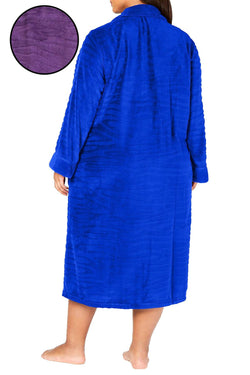 Miss Elaine PLUS Textured Fleece Long Zip Robe in Plum thumbnail 2