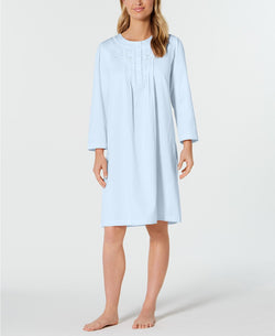 Miss Elaine Petite Brushed Back Satin Nightgown in Blue thumbnail 2