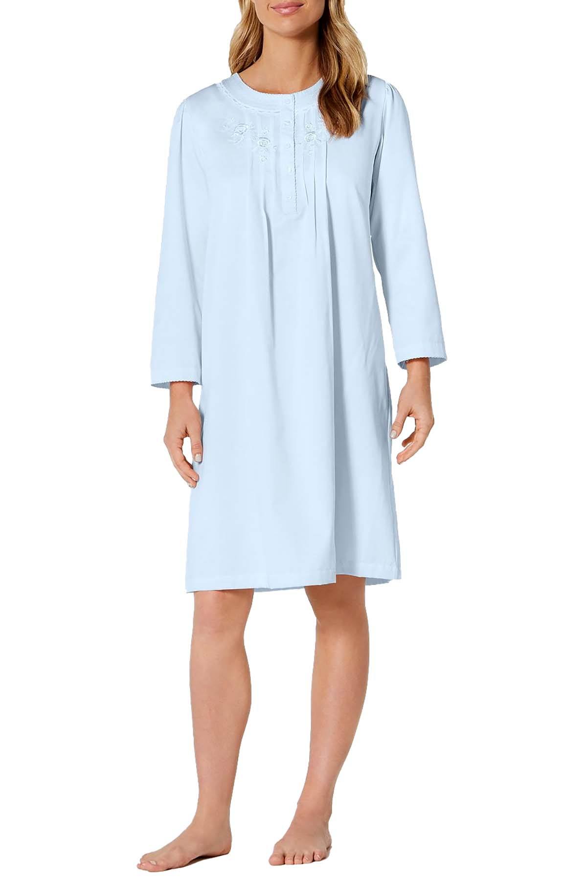 Miss Elaine Petite Brushed Back Satin Nightgown in Blue