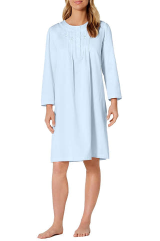 Miss Elaine Petite Brushed Back Satin Nightgown in Blue