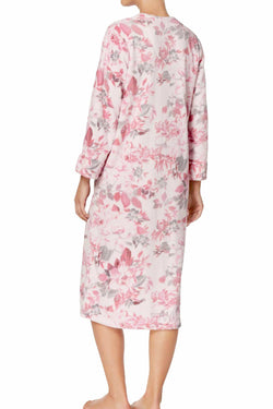 Miss Elaine Pink-Floral Printed Fleece Robe thumbnail 3