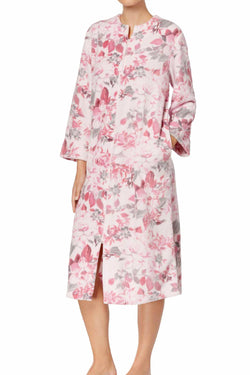 Miss Elaine Pink-Floral Printed Fleece Robe thumbnail 1