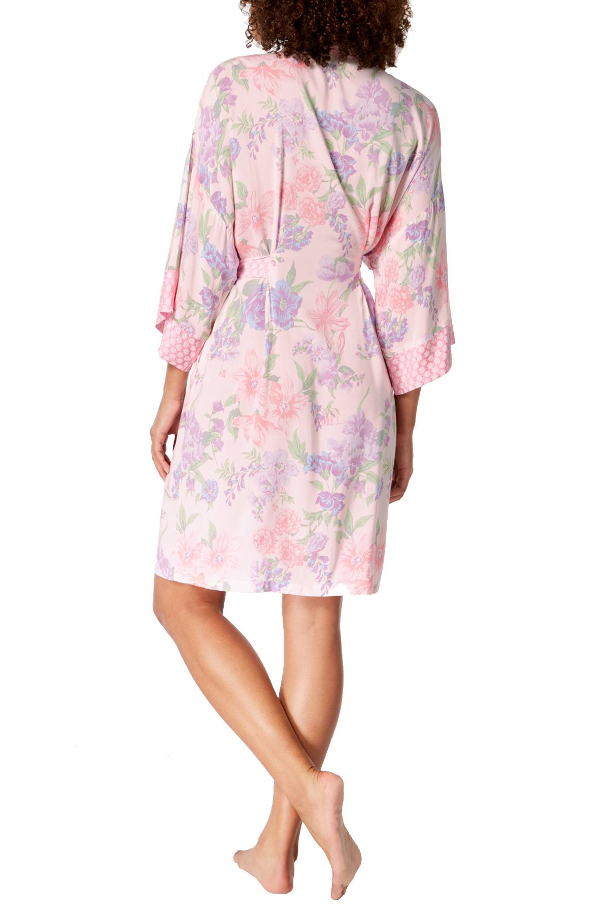 Miss Elaine Pink Floral-Printed Foulard Short Wrap Robe