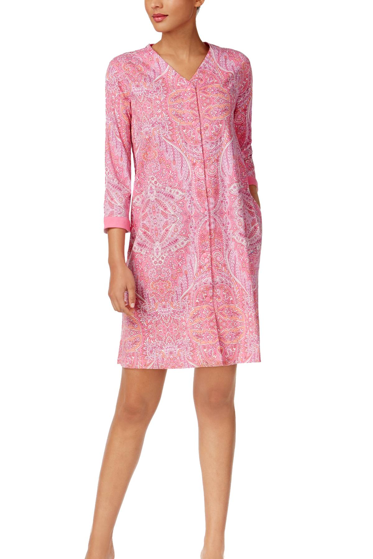 Miss Elaine Pink-Rose Paisley-Printed Snap-Front Robe