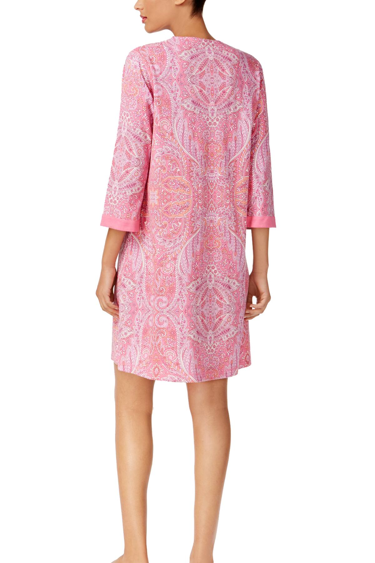 Miss Elaine Pink-Rose Paisley-Printed Snap-Front Robe