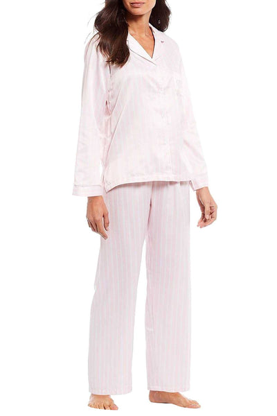 Miss Elaine Pink Stripe Brushed Back Satin Pajama Set
