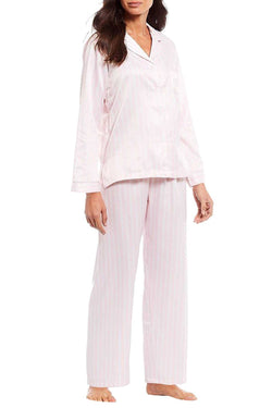 Miss Elaine Pink Stripe Brushed Back Satin Pajama Set thumbnail 2