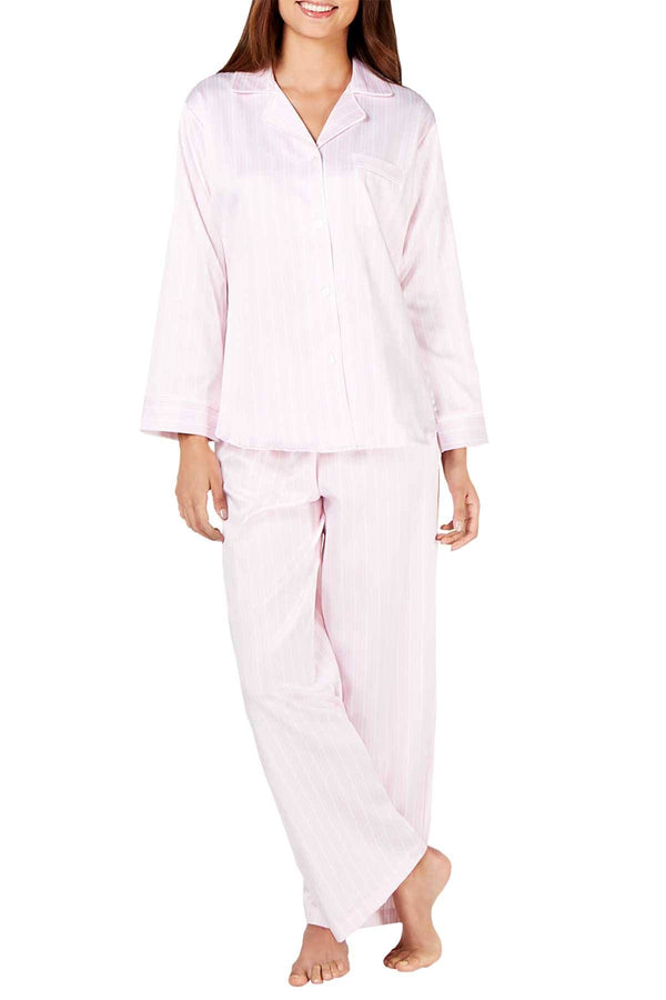 Miss Elaine Pink Stripe Brushed Back Satin Pajama Set