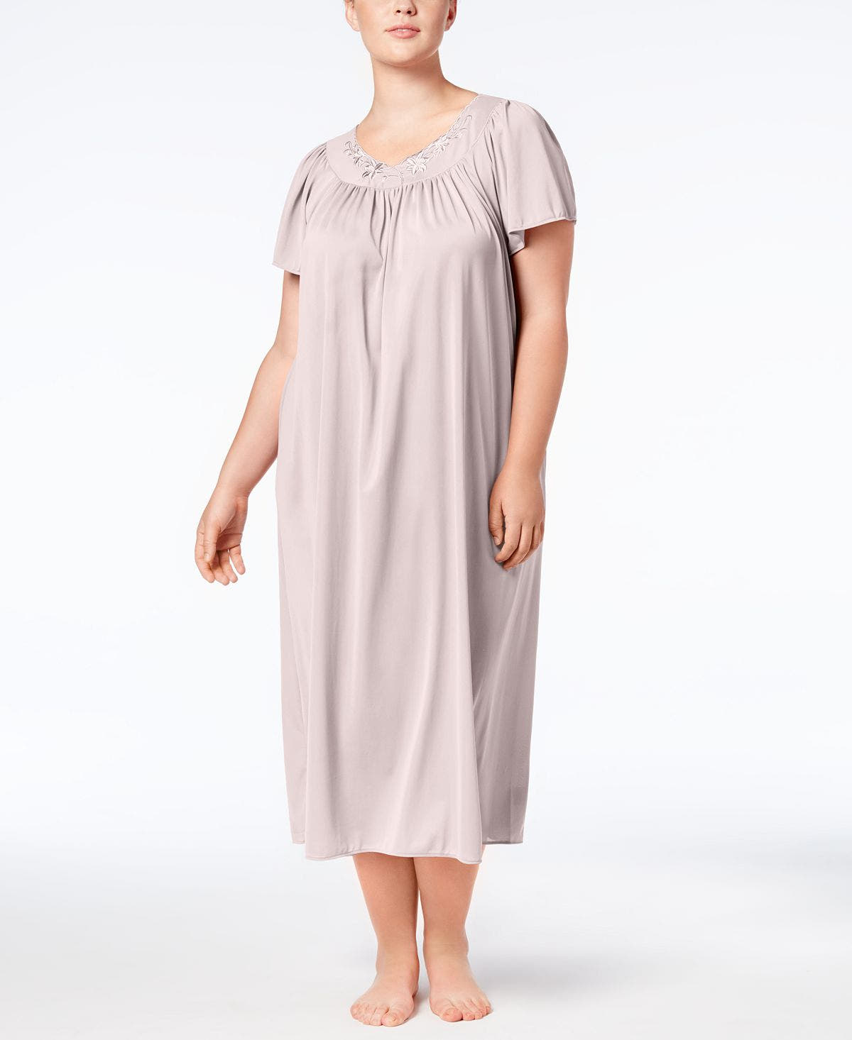 Miss Elaine Plus Tricot Flutter Sleeve Long Gown Pink