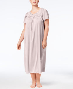 Miss Elaine Plus Tricot Flutter Sleeve Long Gown Pink thumbnail 1