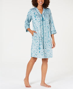 Miss Elaine Printed Brushed Back Satin Zip Robe in Jade Paisley thumbnail 3