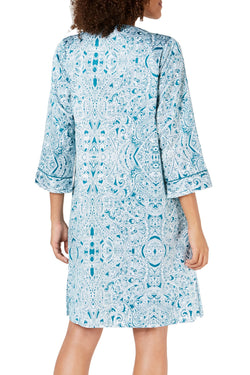 Miss Elaine Printed Brushed Back Satin Zip Robe in Jade Paisley thumbnail 2