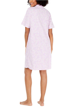 Miss Elaine Printed Brushed Terry Snap Front Robe in Lavender Vines thumbnail 3
