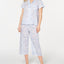 Miss Elaine Printed Cotton Notch Collar Top And Cropped Pant Pajama Set in Blue Floral