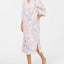 Miss Elaine Printed Cotton Sateen Long Zip Robe in Pink/Violet Floral