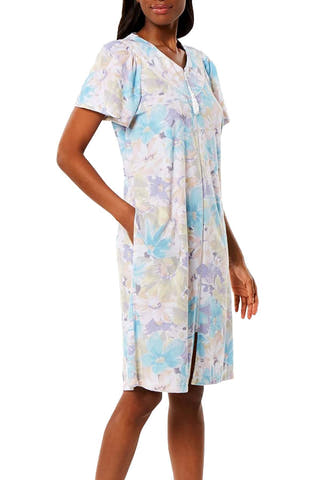 Miss Elaine Printed Micro Terry Zip Robe in Retro Watercolor