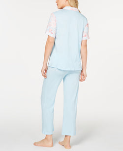 Miss Elaine Printed Top And Pastel Pants Pajama Set Pink thumbnail 2