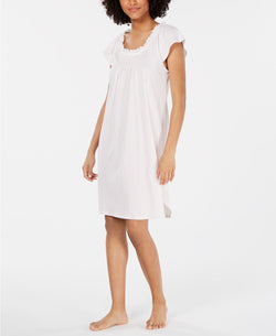 Miss Elaine Ruffled Neck Printed Knit Nightgown in Pink/Grey Foulard thumbnail 3
