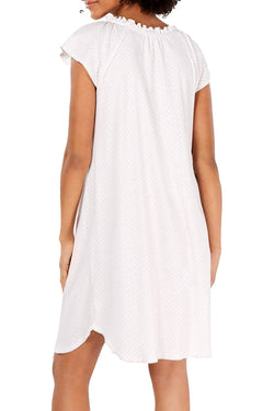 Miss Elaine Ruffled Neck Printed Knit Nightgown in Pink/Grey Foulard thumbnail 2