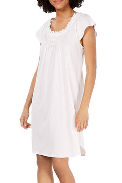 Miss Elaine Ruffled Neck Printed Knit Nightgown in Pink/Grey Foulard thumbnail 1