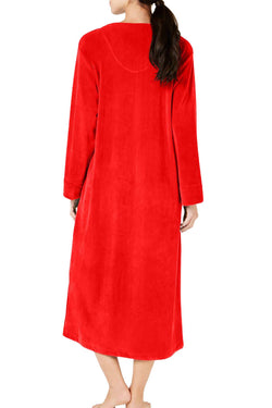 Miss Elaine Velvet Fleece Long Zip Robe in Red thumbnail 3